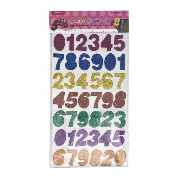 [E3148] Letras y números de goma eva con brillantina, en bolsa, varios colores