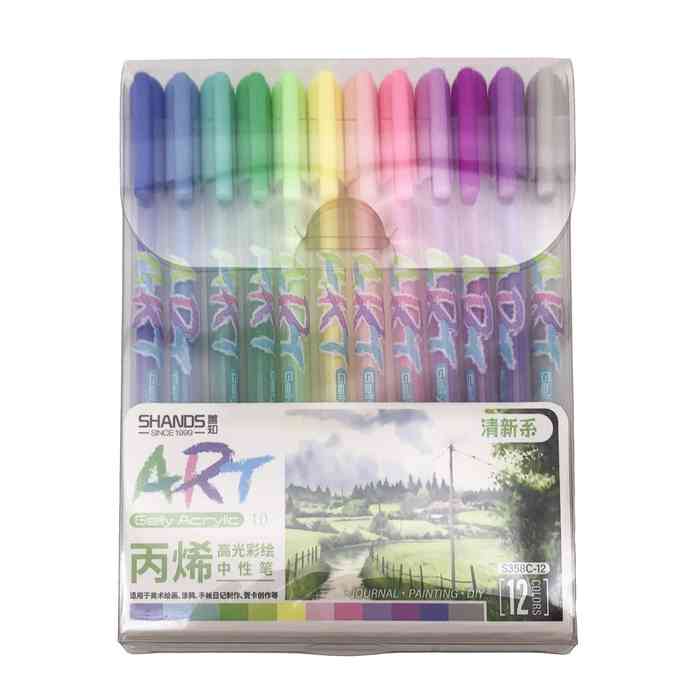 [E3182] Lapicera de gel x12 pintura acrílica, colores SURTIDOS, en sobre de PVC
