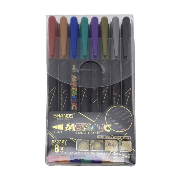 [E3183] Marcadores para manualidades, 8 colores metalizados, para vidrio metal y papel en sobre de PVC