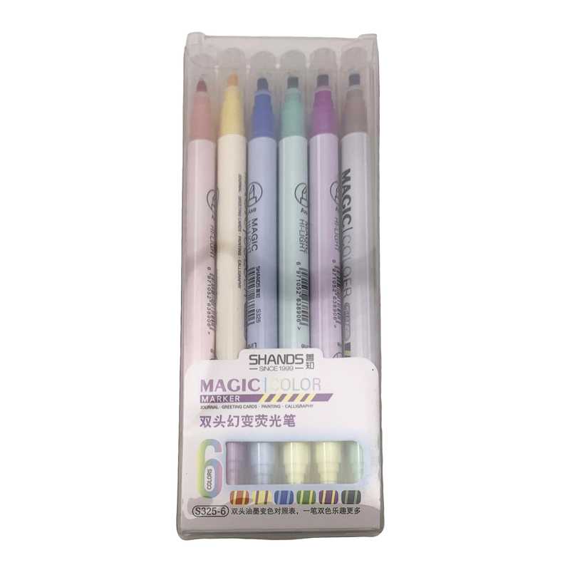 [E3184] Marcadores doble punta x6 colores, mágicos, en estuche PVC