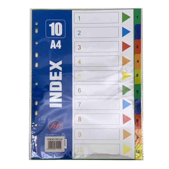 Separador A4 numerado, 10 hojas, en bolsa