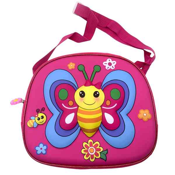 [E3248] Bolsa lunchera de poliéster con frente rígido, asa larga y enganche para mochila, varios diseños