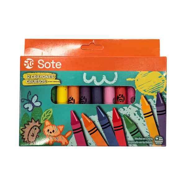 [E3260] Crayolas gruesas 12 colores, SOTE, en caja
