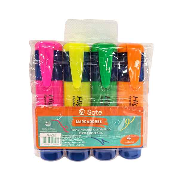 [E3263] Marcador resaltador flúo x4, SOTE, en estuche de PVC