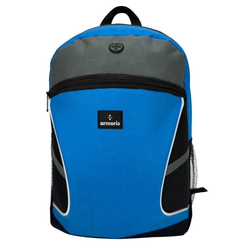 Mochila juvenil, de poliéster, con bolsillo frontal y 2 laterales con salida para auriculares, AZUL, ARMORIC