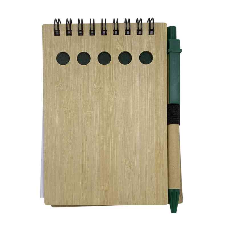 [E3311] Block con espiral x70 hojas, tapas de madera, con lapicera
