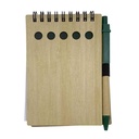 Block con espiral x70 hojas, tapas de madera, con lapicera