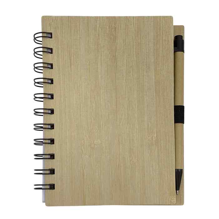[E3312] Libreta 70 hojas con espiral, tapas de madera, con lapicera