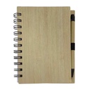 Libreta 70 hojas con espiral, tapas de madera, con lapicera