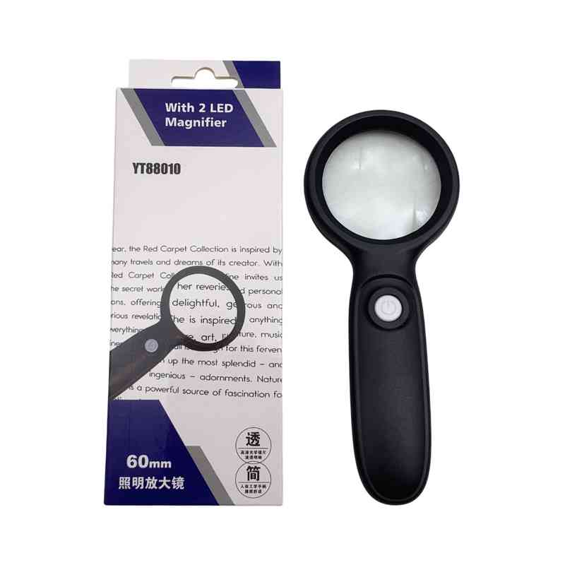 Lupa de plástico con luz, 2AAA, en caja