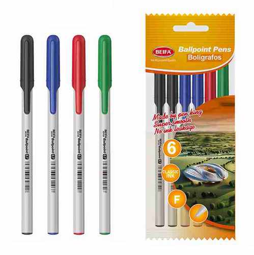 Lapicera x6, SURTIDO, punta fina, en bolsa, BEIFA