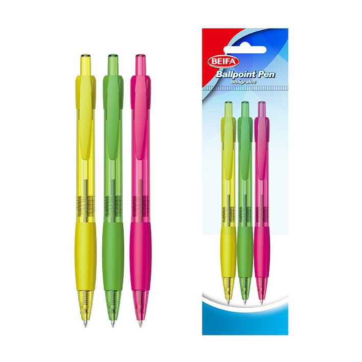 Lapicera x3, AZUL, punta 1.0, retráctil en bolsa, BEIFA