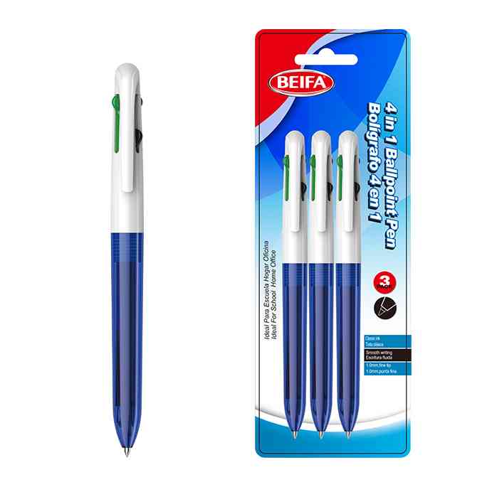 [E3438] Lapicera x3, MULTICOLOR, punta 1.0, retráctil, en blister, BEIFA