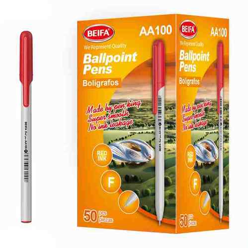 Lapicera x50, ROJO, punta fina, en caja, BEIFA