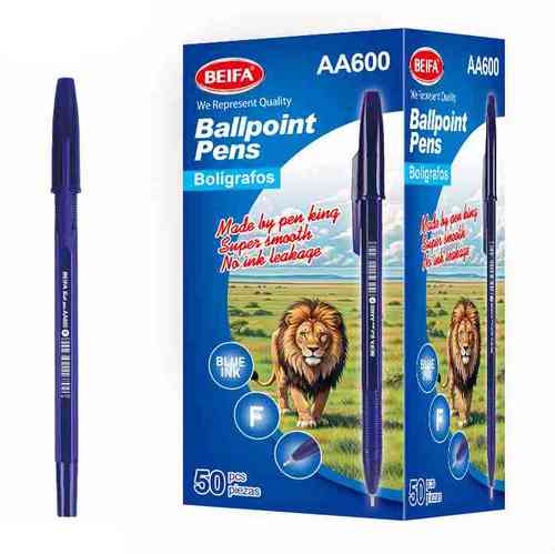 Lapicera x50, AZUL, punta fina, en caja, BEIFA