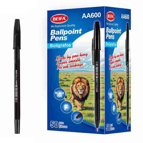 Lapicera x50, NEGRO, punta 0.7, en caja, BEIFA