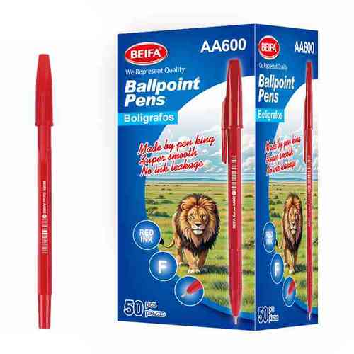 Lapicera x50, ROJO, punta fina, en caja, BEIFA