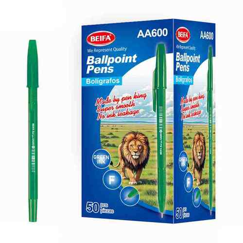 Lapicera x50, VERDE, punta fina, en caja, BEIFA