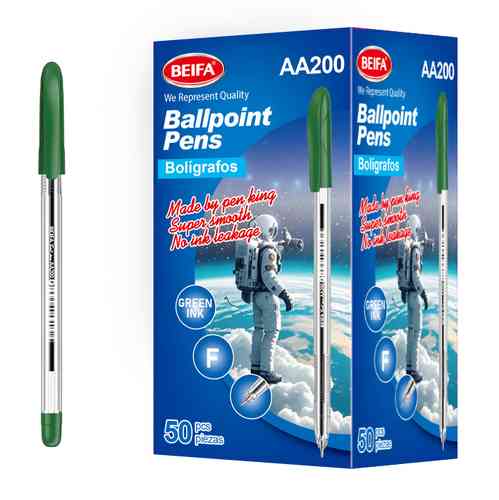 Lapicera x50, VERDE, punta fina, en caja, BEIFA