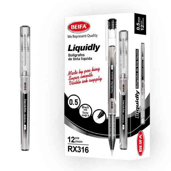 Lapicera tinta líquida x12, NEGRO, punta 0.5, en caja, BEIFA