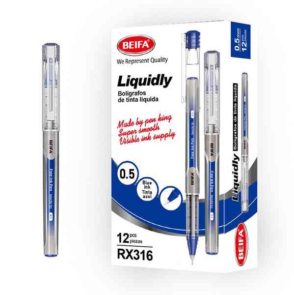 Lapicera tinta líquida x12, AZUL, punta 0.5, en caja, BEIFA