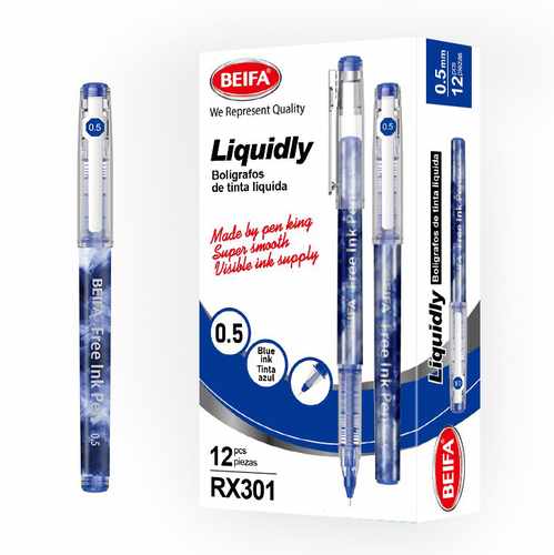 Lapicera tinta líquida x12, AZUL, punta 0.5, en caja, BEIFA