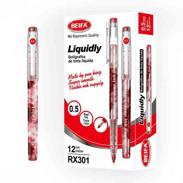Lapicera tinta líquida x12, ROJO, punta 0.5, en caja, BEIFA