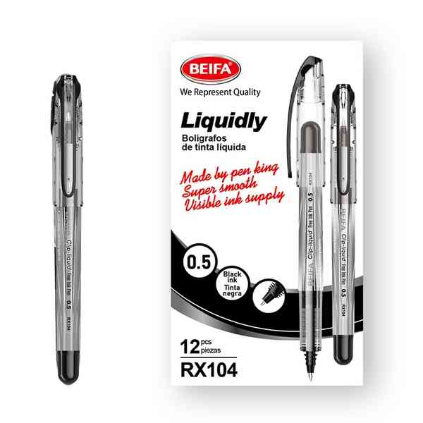 Lapicera tinta líquida x12, NEGRO, punta 0.5, en caja, BEIFA