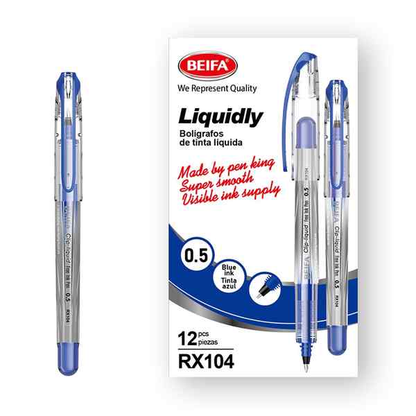 Lapicera tinta líquida x12, AZUL, punta 0.5, en caja, BEIFA