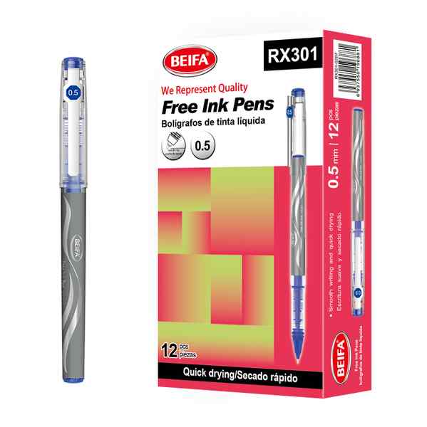 Lapicera tinta líquida x12, AZUL, punta 0.5, en caja, BEIFA