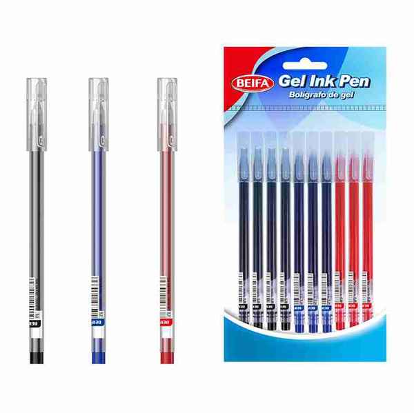 [E3457] Lapicera de gel x10, colores SURTIDOS, punta 0.5, en bolsa, BEIFA