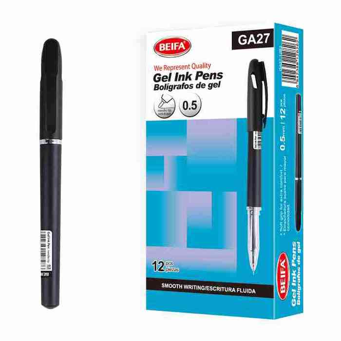 [E3458] Lapicera de gel x12, NEGRO, punta 0.5, en caja BEIFA