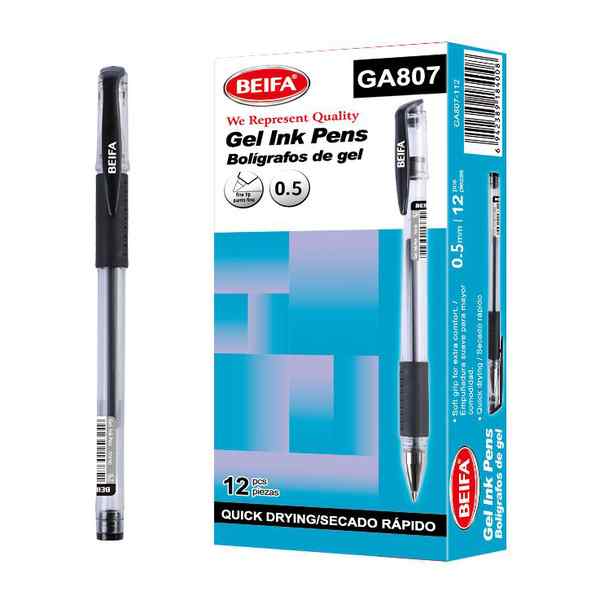 Lapicera de gel x12, NEGRO, punta 0.7, en caja BEIFA