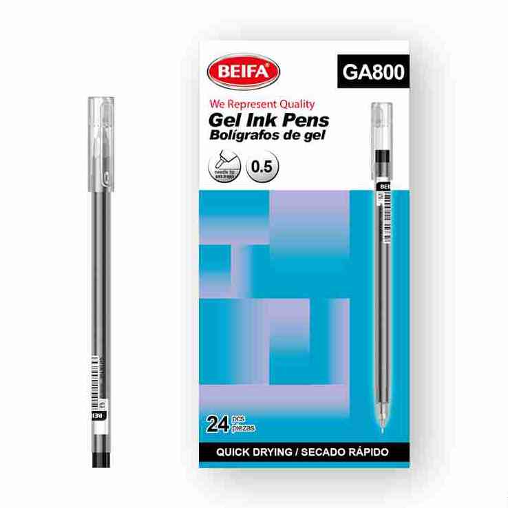 Lapicera de gel x24, NEGRO, punta 0.5, en caja BEIFA