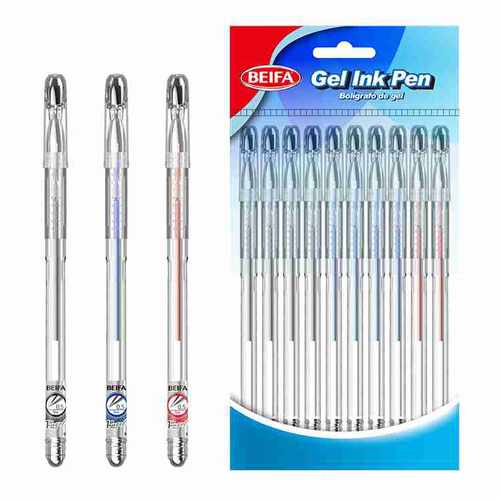 [E3464] Lapicera de gel x10, colores SURTIDOS, punta 0.5, en bolsa, BEIFA