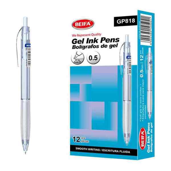 Lapicera de gel x12, NEGRO, punta 0.5, en caja BEIFA