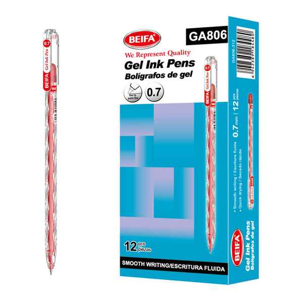 Lapicera de gel x12, ROJO, punta 0.7, en caja, BEIFA