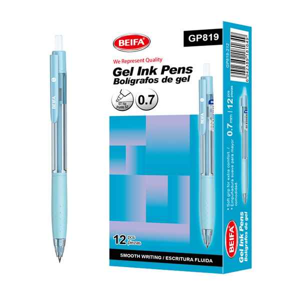 Lapicera de gel x12, AZUL, punta 0.7, retráctil, en caja BEIFA