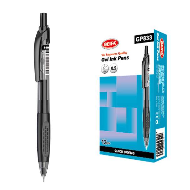 Lapicera de gel x12, NEGRO, punta 0.5, retráctil, en caja BEIFA
