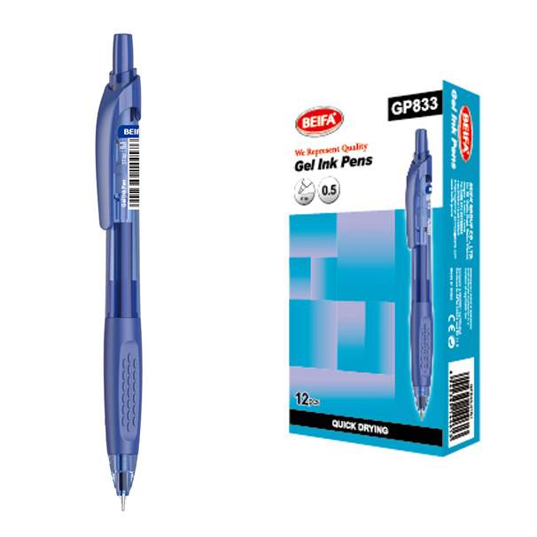 Lapicera de gel x12, AZUL, punta 0.5, retráctil, en caja BEIFA