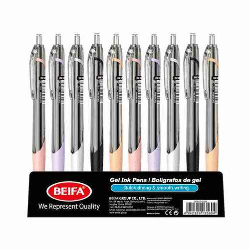 [E3481] Lapicera de gel x50, NEGRO, punta 0.5, retráctil, en caja, BEIFA