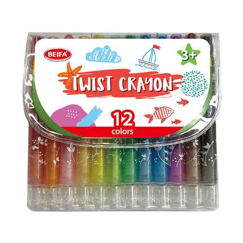 [E3506] Crayolas en barra retráctil, 12 colores, en sobre PVC, BEIFA