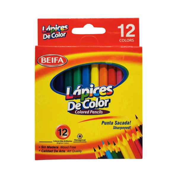 [E3508] Lápices 12 colores cortos, hexagonales, en caja BEIFA
