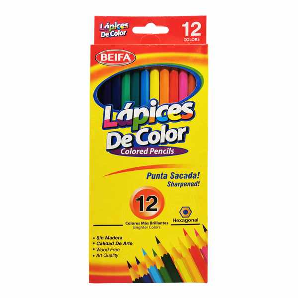 [E3511] Lápices 12 colores largos, hexagonales, en caja BEIFA