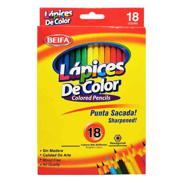 [E3518] Lápices 18 colores largos, hexagonales, en caja BEIFA