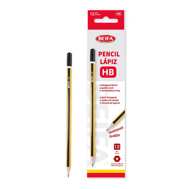 Lápiz negro HB x12, hexagonal, en caja BEIFA