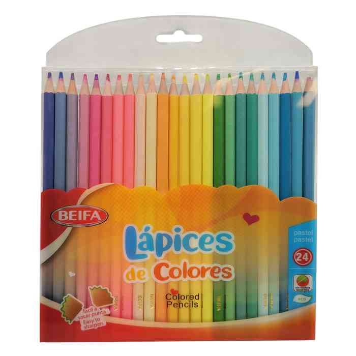 [E3522] Lápices 24 colores largos, hexagonales, en sobre PVC, BEIFA