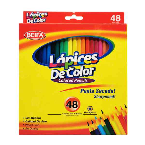 [E3525] Lápices 48 colores largos, hexagonales, en caja BEIFA