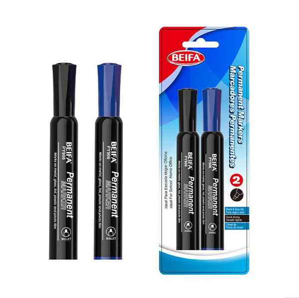 [E3530] Marcador permanente x2, colores punta biselada en blister BEIFA