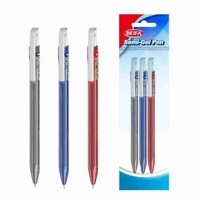 Lapicera semigel x3, SURTIDO, punta 0.5, retráctil, en bolsa BEIFA